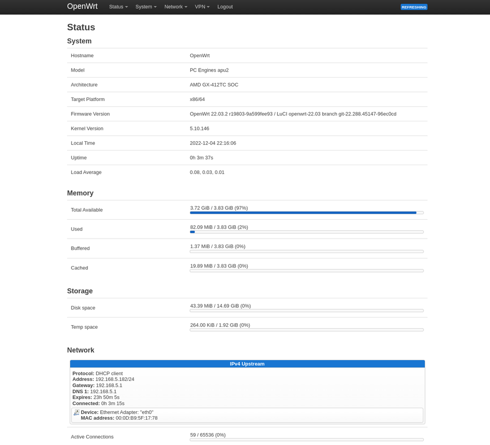 OpenWRT web interface
