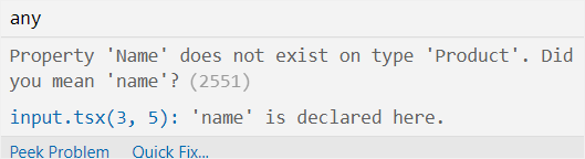 Typescript error hint